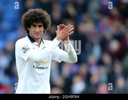 Manchester United's Marouane Fellaini celebrates at the final whistle during the Barclays Premier League match between Crystal Palace and Manchester United at the Selhurst Park in England on May 09, 2015. David Klein Stock Photo