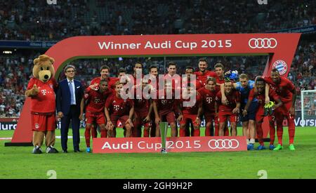 Image #: 38604505    Aug. 5, 2015 - Munich, United Kingdom - Bayern Munich's team pose with the Audi Cup..Audi Cup 2015 - Bayern Munich vs Real Madrid - Allianz Arena- Munich -Germany - 5th August 2015 Stock Photo