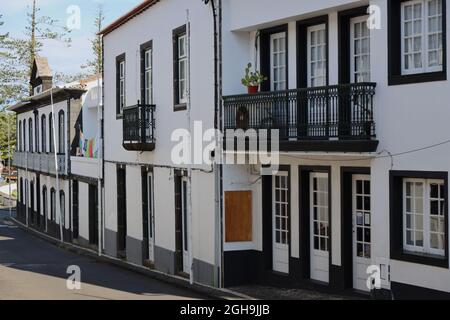 The typical white houses of Santa Cruz da Graciosa, Graciosa island, Azores Stock Photo