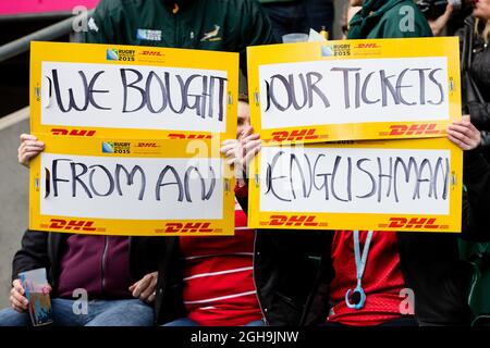 Image #: 40245889    Oct. 17, 2015 - London, United Kingdom - Wales fans - Rugby World Cup 2015 - Quarter-Final 01 - South Africa v Wales - Twickenham Stadium - London- England - 17th October 2015. Stock Photo