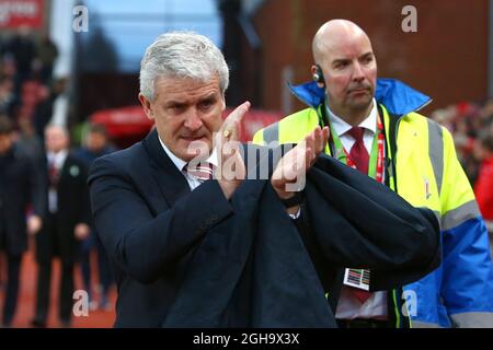 Stoke's manager, Mark Hughes during the Barclays Premier League match at the Britannia Stadium. Photo credit should read: Philip Oldham/Sportimage via PA Images Stock Photo