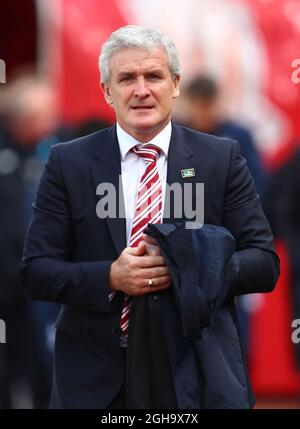 Stoke's manager, Mark Hughes during the Barclays Premier League match at the Britannia Stadium. Photo credit should read: Philip Oldham/Sportimage via PA Images Stock Photo