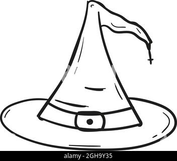 Hand drawn witch hat icon in doodle style isolated. Stock Vector