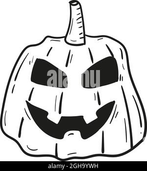 Hand drawn head pumpkin icon in doodle style isolated. Stock Vector