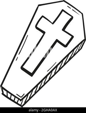 Hand drawn coffin icon in doodle style isolated. Stock Vector