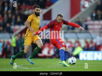 Wayne Rooney of England scores the second goal during the International Friendly match at the Stadium of Light, Sunderland. Photo credit should read: Simon Bellis/Sportimage via PA Images Stock Photo