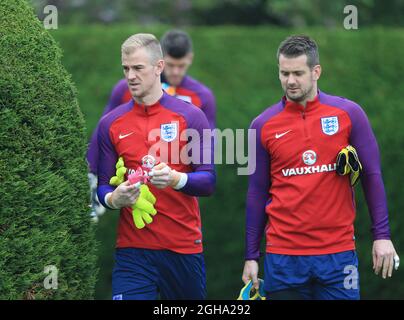 England's Joe Hart and Tom Heaton during training at Watford FC Training Ground.  Photo credit should read: David Klein/Sportimage via PA Images Stock Photo