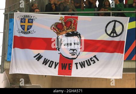 A banner in support of England manager Roy Hodgson during the UEFA European Championship 2016 match at the Stade Geoffroy-Guichard, St Etienne. Picture date June 20th, 2016 Pic David Klein/Sportimage via PA Images Stock Photo