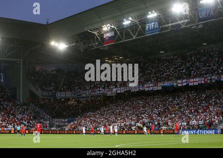 A general view of England flags during the UEFA European Championship 2016 match at the Stade Geoffroy-Guichard, Saint-Etienne. Picture date June 20th, 2016 Pic Phil Oldham/Sportimage via PA Images Stock Photo