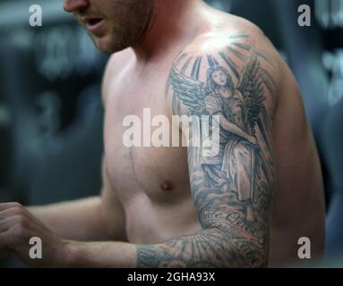 Everton's Aiden McGeadyâ€™s tattoo during the pre season Friendly match at the Stadium MK , Milton Keynes. Picture date July 26th, 2016 Pic David Klein/Sportimage via PA Images Stock Photo
