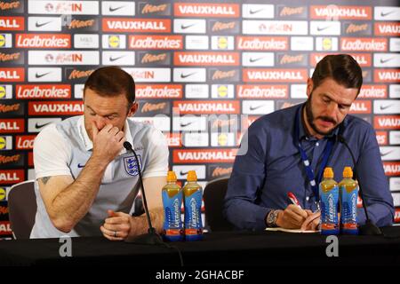 England Captain Wayne Rooney speaks during the press conference at St George's  Park, Burton. Picture date: October 4th, 2016. Pic Matt McNulty/Sportimage via PA Images Stock Photo