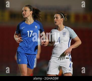 Gaetane Thiney of France and Jade Moore of England during the women International friendly match at the Keepmoat Stadium, Doncaster. Picture date: October 21st, 2016. Pic Simon Bellis/Sportimage via PA Images Stock Photo