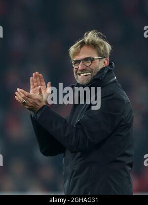 Jurgen Klopp manager of Liverpool enjoys the win during the Premier League match at the Anfield Stadium, Liverpool. Picture date: November 26th, 2016. Pic Simon Bellis/Sportimage  via PA Images Stock Photo