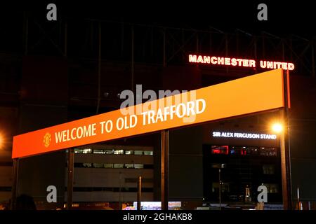 A general view outside Old Trafford during the EFL Cup semi final 1st Leg match at Old Trafford Stadium, Manchester. Picture date: January 10th, 2017. Pic credit should read: Matt McNulty/Sportimage via PA Images Stock Photo