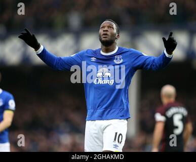 Romelu Lukaku of Everton celebrates during the English Premier League match at Goodison Park Stadium, Liverpool Picture date: January 15th, 2017. Pic Simon Bellis/Sportimage via PA Images Stock Photo