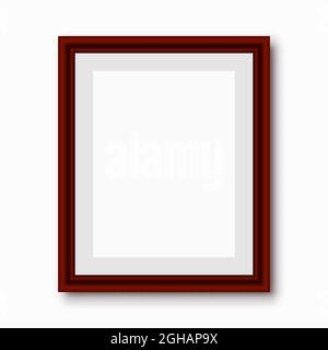 Wooden rectangular 3d photo frame with shadow. Vector illustration Stock Vector