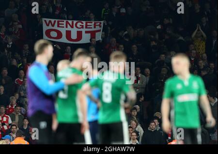 Arsenal's fans hold up a Wenger out banner during the FA Cup Quarter Final match at the Emirates Stadium, London. Picture date March 11th, 2017 Pic David Klein/Sportimage via PA Images Stock Photo