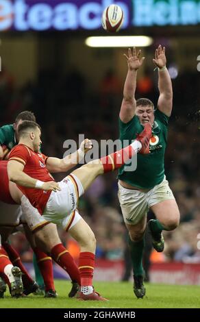 Gareth Davies of Wales and Tadhg Furlong of Ireland during the Six Nations match at the Principality Stadium, Cardiff. Picture date: March 10th, 2017. Photo credit should read: Lynne Cameron/Sportimage via PA Images Stock Photo