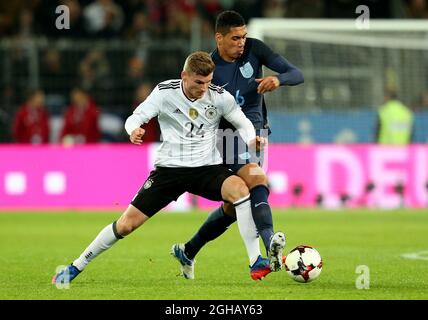 Timo Werner of Germany takes on Chris Smalling of England during the International Friendly at Signal Iduna Park, Dortmund. Picture date: March 22nd, 2017. Pic credit should read: Matt McNulty/Sportimage via PA Images Stock Photo