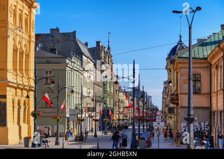 Lodz, Poland - August 5, 2020: Piotrkowska Street, city landmark and major tourist attraction. Stock Photo