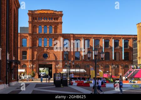 Lodz, Poland - August 5, 2020:  Cinema City building at Manufaktura shopping mall and leisure complex Stock Photo