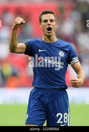 Chelsea's Cesar Azpilicueta celebrates at the final whistle during the premier league match at the Wembley Stadium, London. Picture date 20th August 2017. Picture credit should read: David Klein/Sportimage via PA Images Stock Photo