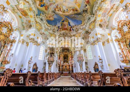 Bavaria, Germany. Interior of the Church of Wies, (Wieskirche at Steingaden) on the romantic road. Stock Photo