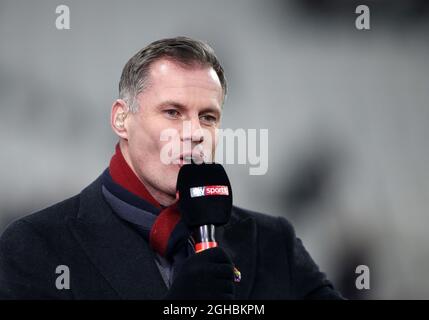 Sky Sports presenter Jamie Carragher looks on during the premier league match at the London Stadium, London. Picture date 24th November 2017. Picture credit should read: David Klein/Sportimage via PA Images Stock Photo