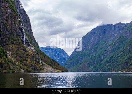 Beautiful view of fjord in Gudvangen in Norway. Stock Photo