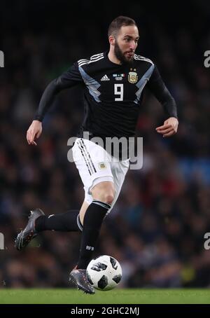 Gonzalo Higuain of Argentina  during the International Friendly match at the Etihad Stadium, Manchester. Picture date: 23rd March 2018. Picture credit should read: Simon Bellis/Sportimage via PA Images Stock Photo