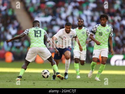 Ruben Loftus-Cheek of England tackled by John Ogu of Nigeria during the International Friendly match at  Wembley Stadium, London. Picture date 2nd June 2018. Picture credit should read: David Pinegar/Sportimage via PA Images Stock Photo