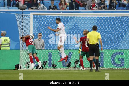 Aziz Bouhaddouz Of Morocco Scores An Own Goal In The Last Minute To ...