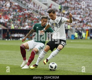 Carlos Salcedo of Mexico and Mesut Oezili of Germany during the FIFA World Cup 2018 Group F match at the Luzhniki Stadium, Moscow. Picture date 17th June 2018. Picture credit should read: David Klein/Sportimage via PA Images Stock Photo
