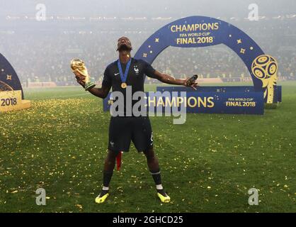 Paul Pogba of France celebrates with the trophy during the FIFA World Cup 2018 Final at the Luzhniki Stadium, Moscow. Picture date 15th July 2018. Picture credit should read: David Klein/Sportimage via PA Images Stock Photo