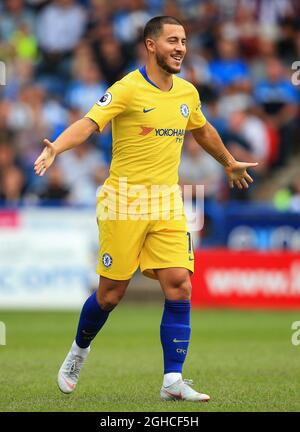 Chelsea's Eden Hazard celebrates after Pedro's goal during the Premier League match at the John Smith's Stadium, Huddersfield. Picture date 11th August 2018. Picture credit should read: Matt McNulty/Sportimage via PA Images Stock Photo