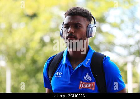 Huddersfield Town's Elias Kachunga arrives at the stadium during the Premier League match at the John Smith's Stadium, Huddersfield. Picture date 11th August 2018. Picture credit should read: Matt McNulty/Sportimage via PA Images Stock Photo