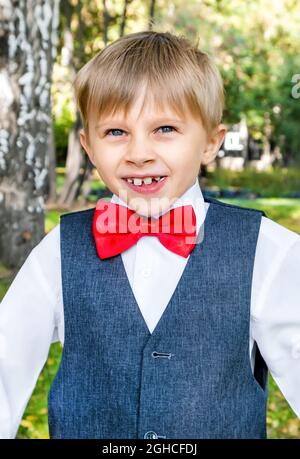 Portrait of a Small Boy in the Summer Park Stock Photo