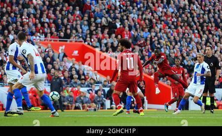 Liverpool's Naby Keita fires a shot at goal during the Premier League match at Anfield Stadium, Liverpool. Picture date 25th August 2018. Picture credit should read: Matt McNulty/Sportimage via PA Images Stock Photo