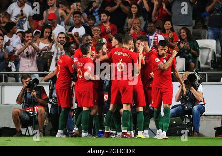 Portugal players celebrate the opening goal during the UEFA Nations League - League A - Group 3 match at Estadio da Luz, Lisbon. Picture date 10th September 2018. Picture credit should read: Matt McNulty/Sportimage via PA Images Stock Photo