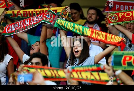 Portugal fans hold up scarves during the UEFA Nations League - League A - Group 3 match at Estadio da Luz, Lisbon. Picture date 10th September 2018. Picture credit should read: Matt McNulty/Sportimage via PA Images Stock Photo