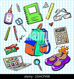 Vector pop art comic style fashion school patches set Stock Vector