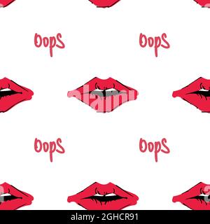 Background with lips and the word oops. Pattern for wrapping paper.  Stock Vector