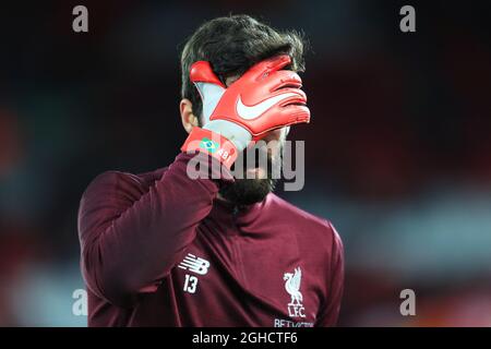 Liverpool's Alisson Becker during the UEFA Champions League match at Anfield Stadium, Liverpool. Picture date 24th October 2018. Picture credit should read: Matt McNulty/Sportimage via PA Images Stock Photo