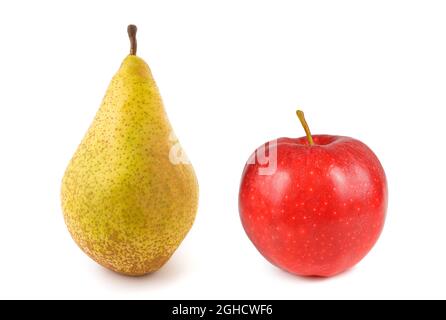 Red apple and pear  isolated on white Stock Photo