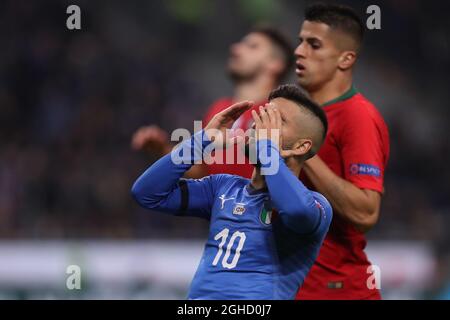 during the UEFA Nations League match at the San Siro Stadium, Milan. Picture date: 17th November 2018. Picture credit should read: Jonathan Moscrop/Sportimage via PA Images  **ITALY OUT** Stock Photo