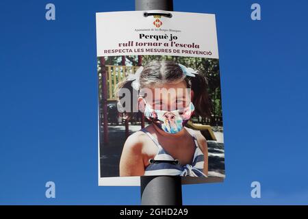 Poster asking people to respect the pandemic measures, Catalonia, Spain. Stock Photo