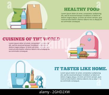 Healthy food Web Horizontal Banners in a flat style Vector Illustration for Website Header Stock Vector