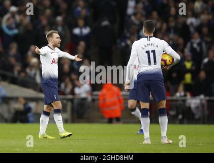 Tottenham Hotspur's Christian Eriksen (left) during the Premier League match at Wembley Stadium, London. Picture date: 13th January 2019. Picture credit should read: David Klein/Sportimage Stock Photo