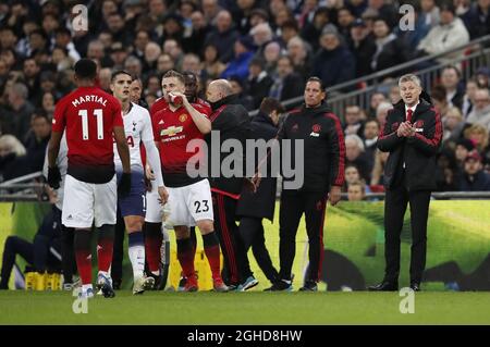 Manchester United's Luke Shaw during the Premier League match at Wembley Stadium, London. Picture date: 13th January 2019. Picture credit should read: David Klein/Sportimage Stock Photo