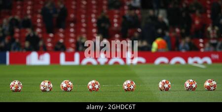 The new Adidas Madrid Finale 19 ball which will be used tonight for the first time during the UEFA Champions League Round of 16 First Leg match at the Old Trafford Stadium, Manchester. Picture date: 12th February 2019. Picture credit should read: Andrew Yates/Sportimage via PA Images Stock Photo